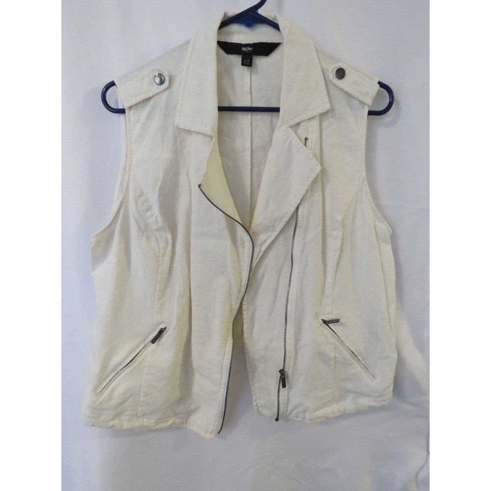 Mossimo Vest Asymmetrical Zip Front Cream Linen Ro